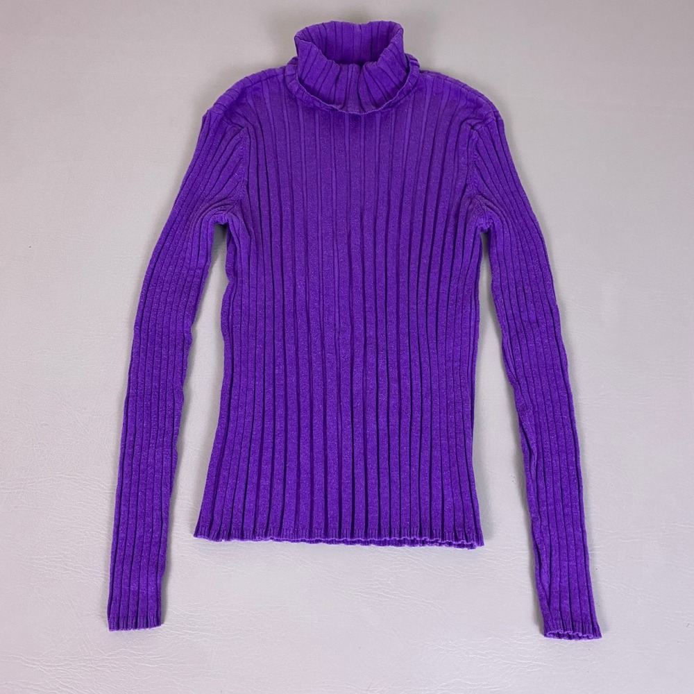 Talbots Turtleneck Sweater Womens XL Purple Ribbed Rayon Blend Long Sleeve Slim